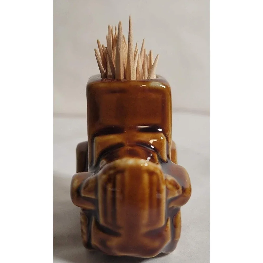 Ceramic Car Toothpick Holder Brown Glazed Retro Novelty Small‎ Kitchen Decor